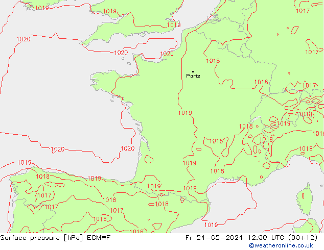 Bodendruck ECMWF Fr 24.05.2024 12 UTC