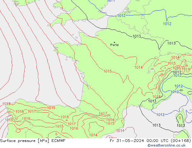 Luchtdruk (Grond) ECMWF vr 31.05.2024 00 UTC