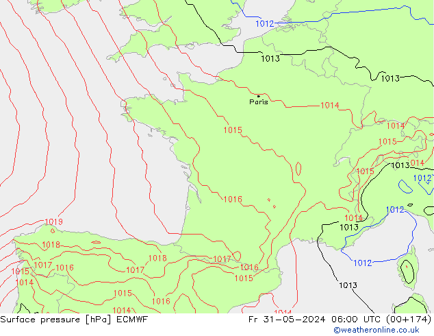 pressão do solo ECMWF Sex 31.05.2024 06 UTC