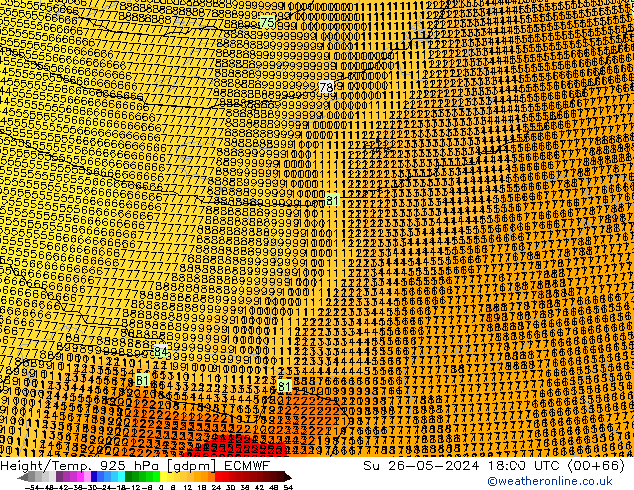 Height/Temp. 925 hPa ECMWF Su 26.05.2024 18 UTC