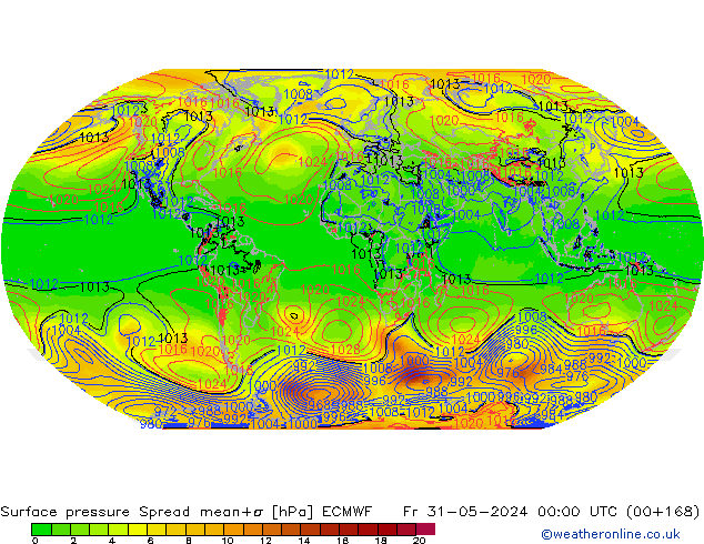 Surface pressure Spread ECMWF Fr 31.05.2024 00 UTC