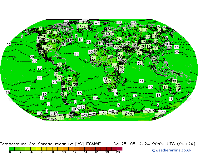 Sıcaklık Haritası 2m Spread ECMWF Cts 25.05.2024 00 UTC