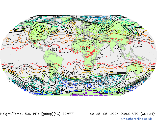 Height/Temp. 500 hPa ECMWF Sa 25.05.2024 00 UTC