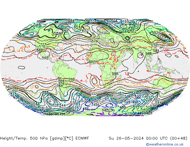 Height/Temp. 500 гПа ECMWF Вс 26.05.2024 00 UTC