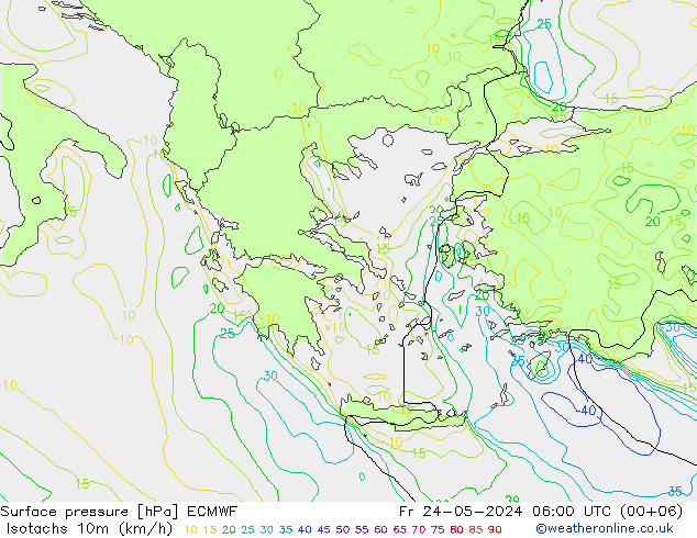 Eşrüzgar Hızları (km/sa) ECMWF Cu 24.05.2024 06 UTC