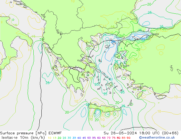 Isotachs (kph) ECMWF Su 26.05.2024 18 UTC