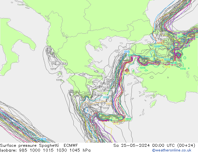 Surface pressure Spaghetti ECMWF Sa 25.05.2024 00 UTC