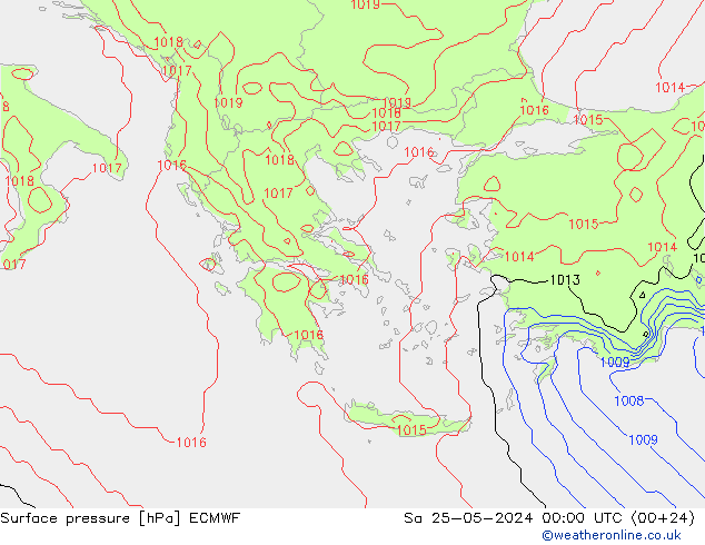 Atmosférický tlak ECMWF So 25.05.2024 00 UTC