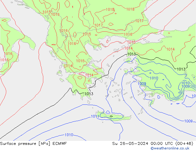 Luchtdruk (Grond) ECMWF zo 26.05.2024 00 UTC