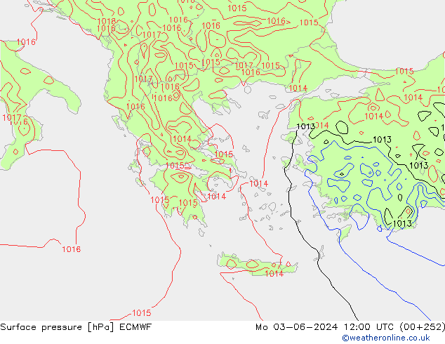 pressão do solo ECMWF Seg 03.06.2024 12 UTC