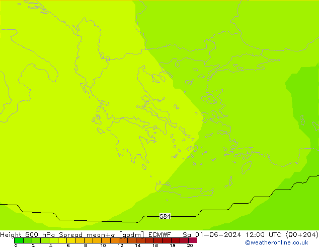 Height 500 hPa Spread ECMWF Sáb 01.06.2024 12 UTC