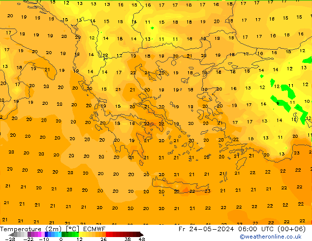 Temperaturkarte (2m) ECMWF Fr 24.05.2024 06 UTC