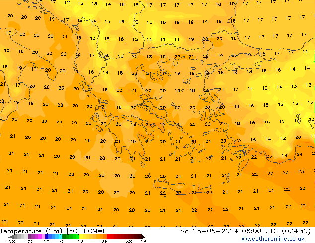 Temperatuurkaart (2m) ECMWF za 25.05.2024 06 UTC