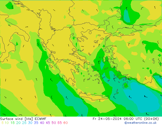 wiatr 10 m ECMWF pt. 24.05.2024 06 UTC