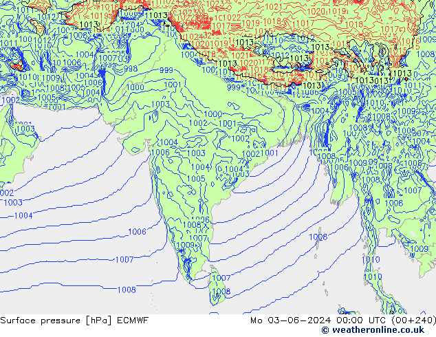 Atmosférický tlak ECMWF Po 03.06.2024 00 UTC