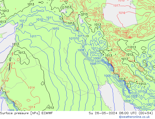 Atmosférický tlak ECMWF Ne 26.05.2024 06 UTC