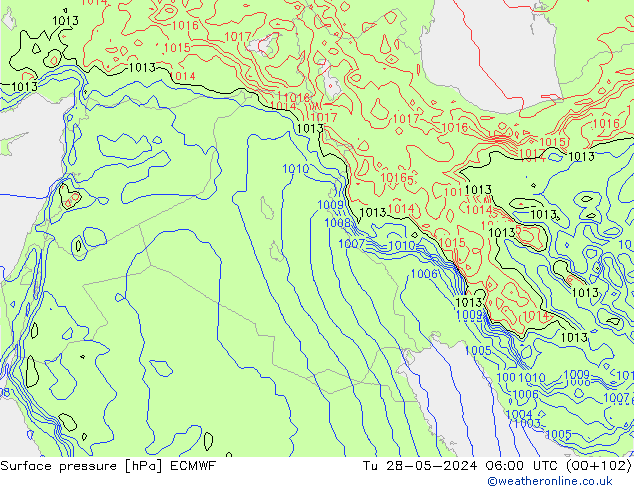 Surface pressure ECMWF Tu 28.05.2024 06 UTC