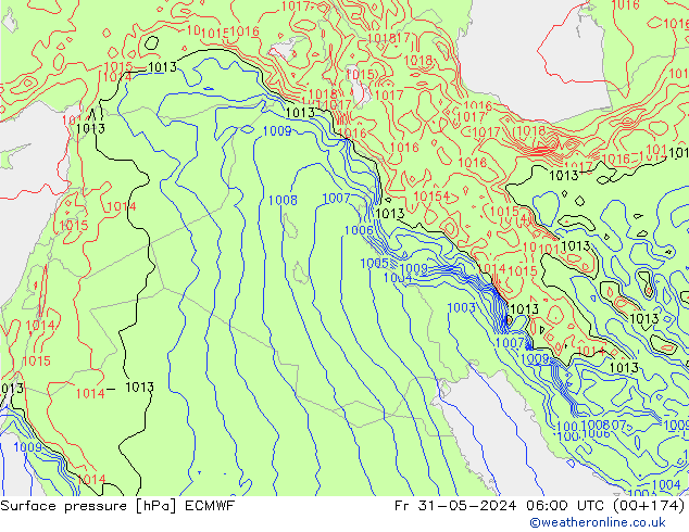 Surface pressure ECMWF Fr 31.05.2024 06 UTC