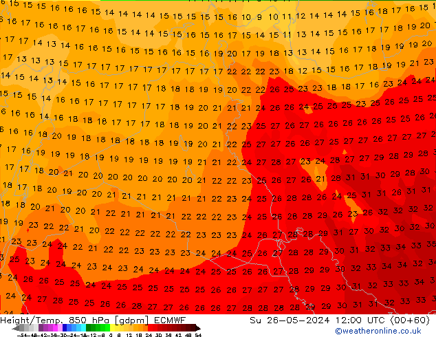 Height/Temp. 850 hPa ECMWF Su 26.05.2024 12 UTC