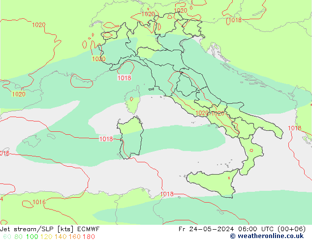 Straalstroom/SLP ECMWF vr 24.05.2024 06 UTC