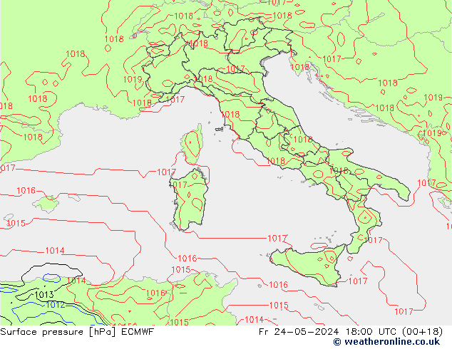 Yer basıncı ECMWF Cu 24.05.2024 18 UTC