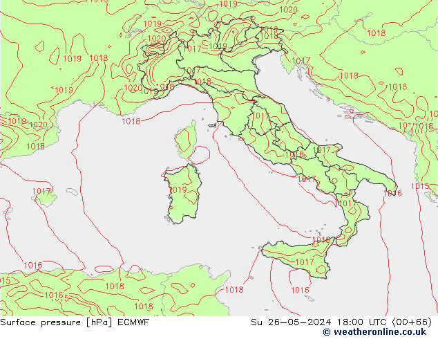 Luchtdruk (Grond) ECMWF zo 26.05.2024 18 UTC