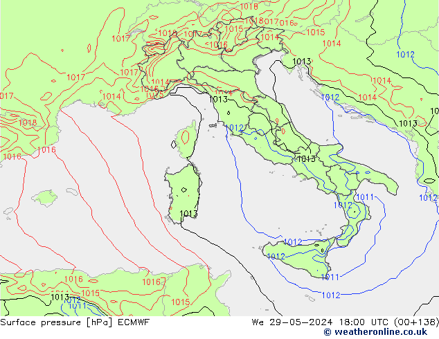 Presión superficial ECMWF mié 29.05.2024 18 UTC