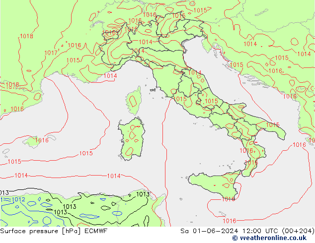 Surface pressure ECMWF Sa 01.06.2024 12 UTC