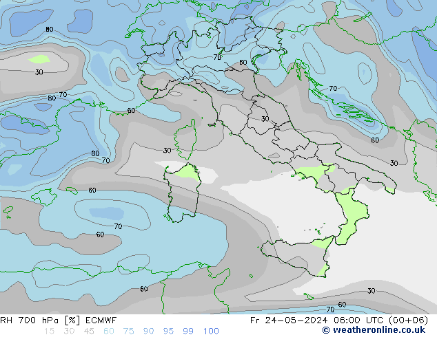 RH 700 hPa ECMWF Pá 24.05.2024 06 UTC