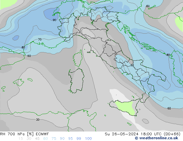 RH 700 hPa ECMWF nie. 26.05.2024 18 UTC