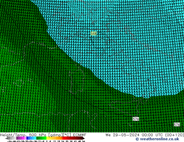 Height/Temp. 500 hPa ECMWF Mi 29.05.2024 00 UTC