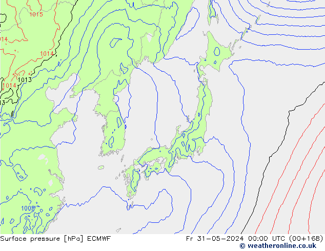 Luchtdruk (Grond) ECMWF vr 31.05.2024 00 UTC