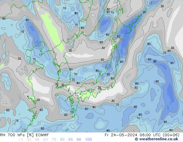 RH 700 hPa ECMWF Pá 24.05.2024 06 UTC