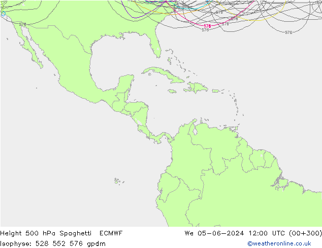 Height 500 hPa Spaghetti ECMWF St 05.06.2024 12 UTC