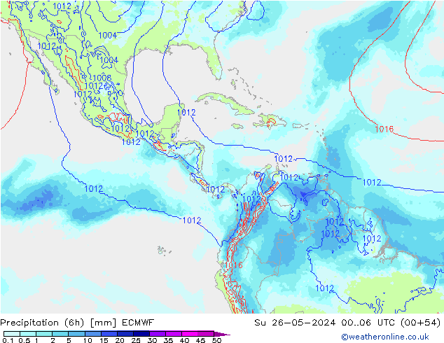 осадки (6h) ECMWF Вс 26.05.2024 06 UTC