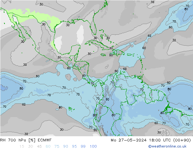 RH 700 hPa ECMWF Mo 27.05.2024 18 UTC