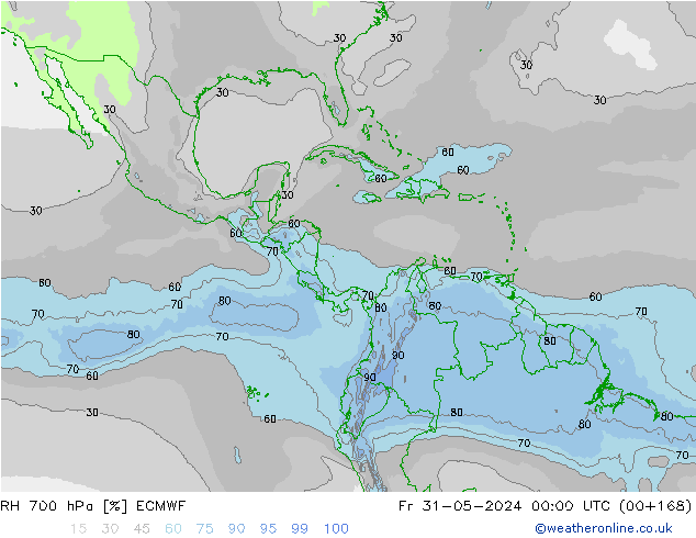 RH 700 hPa ECMWF Sex 31.05.2024 00 UTC