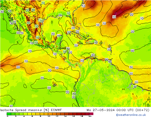 Isotachen Spread ECMWF ma 27.05.2024 00 UTC