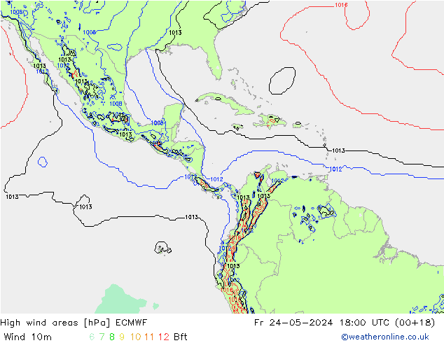 High wind areas ECMWF  24.05.2024 18 UTC