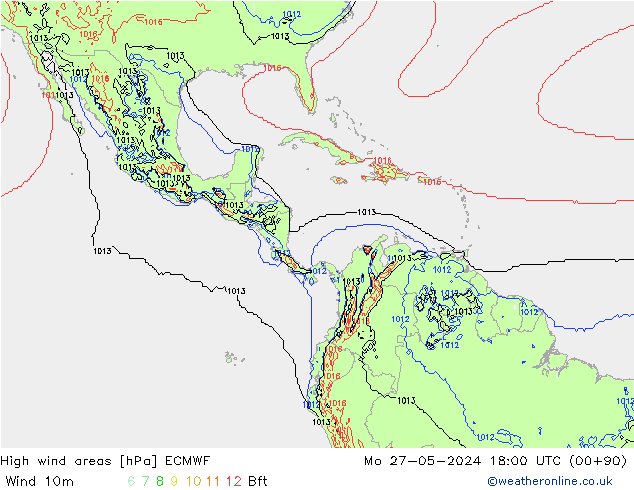 High wind areas ECMWF пн 27.05.2024 18 UTC