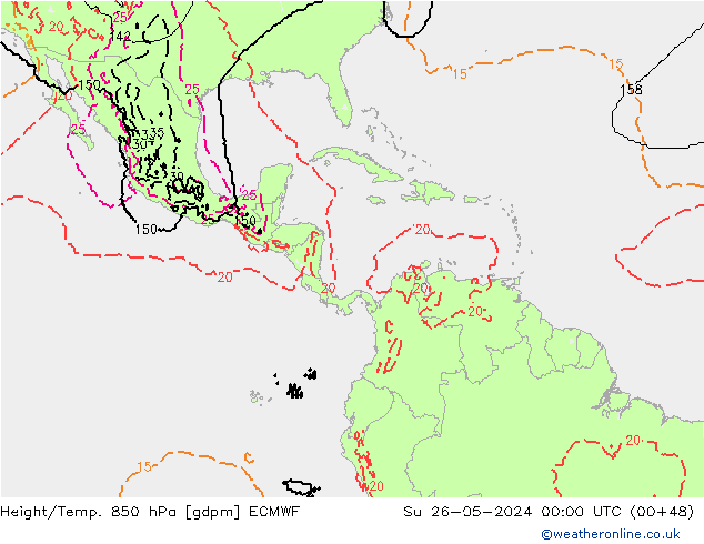 Height/Temp. 850 hPa ECMWF Ne 26.05.2024 00 UTC