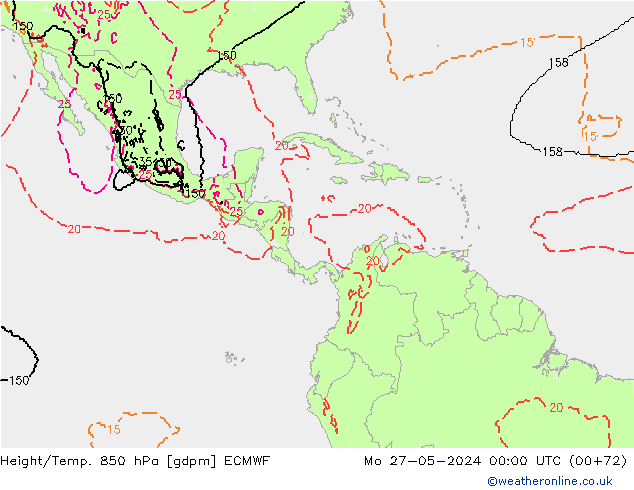 Height/Temp. 850 hPa ECMWF Po 27.05.2024 00 UTC