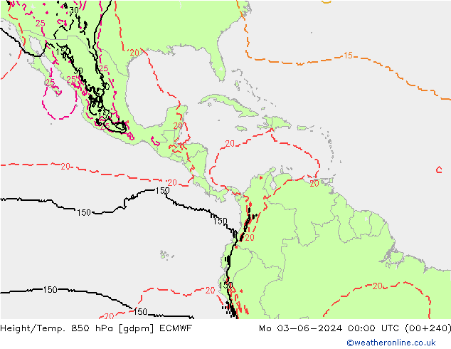 Height/Temp. 850 hPa ECMWF Mo 03.06.2024 00 UTC