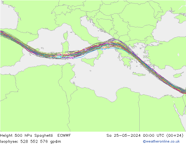 Height 500 hPa Spaghetti ECMWF So 25.05.2024 00 UTC