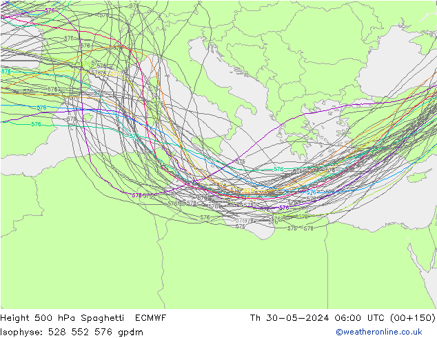 Géop. 500 hPa Spaghetti ECMWF jeu 30.05.2024 06 UTC