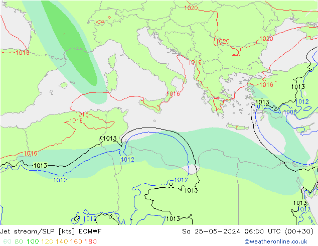 Jet Akımları/SLP ECMWF Cts 25.05.2024 06 UTC