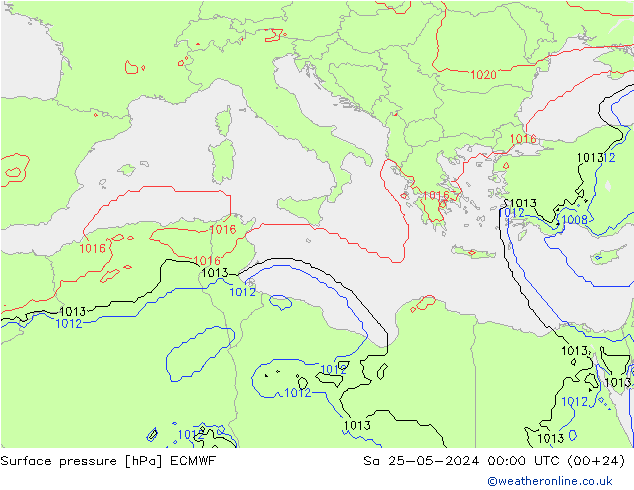 Bodendruck ECMWF Sa 25.05.2024 00 UTC