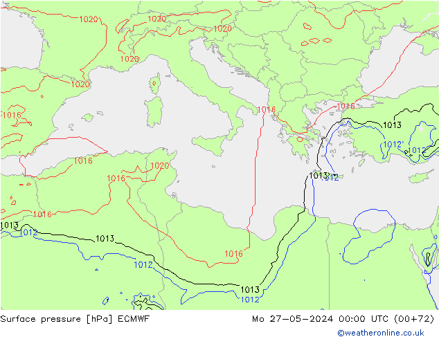 Presión superficial ECMWF lun 27.05.2024 00 UTC