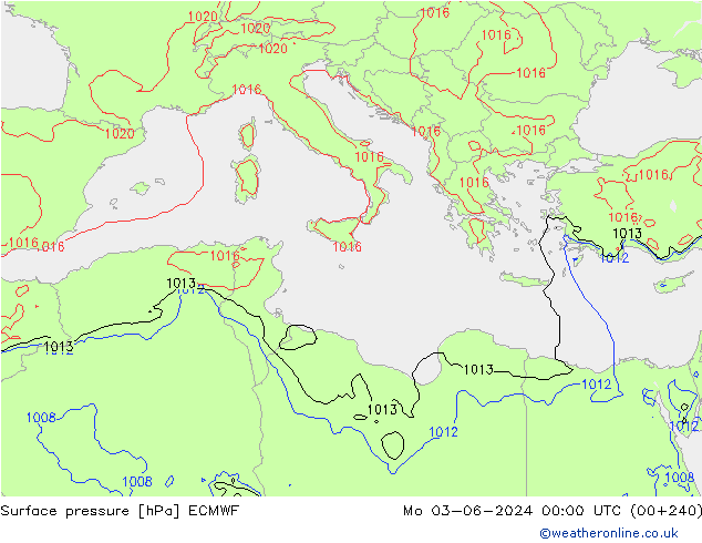 Luchtdruk (Grond) ECMWF ma 03.06.2024 00 UTC