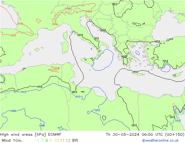 High wind areas ECMWF  30.05.2024 06 UTC